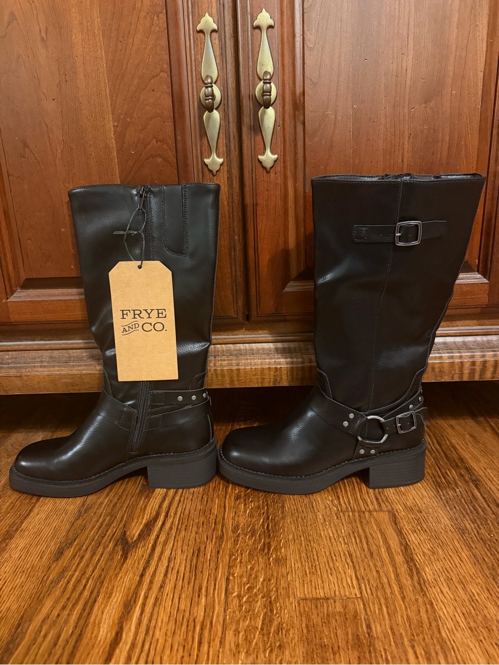 FRYE AND CO. Black Mid-Calf Moto Boots with Buckle